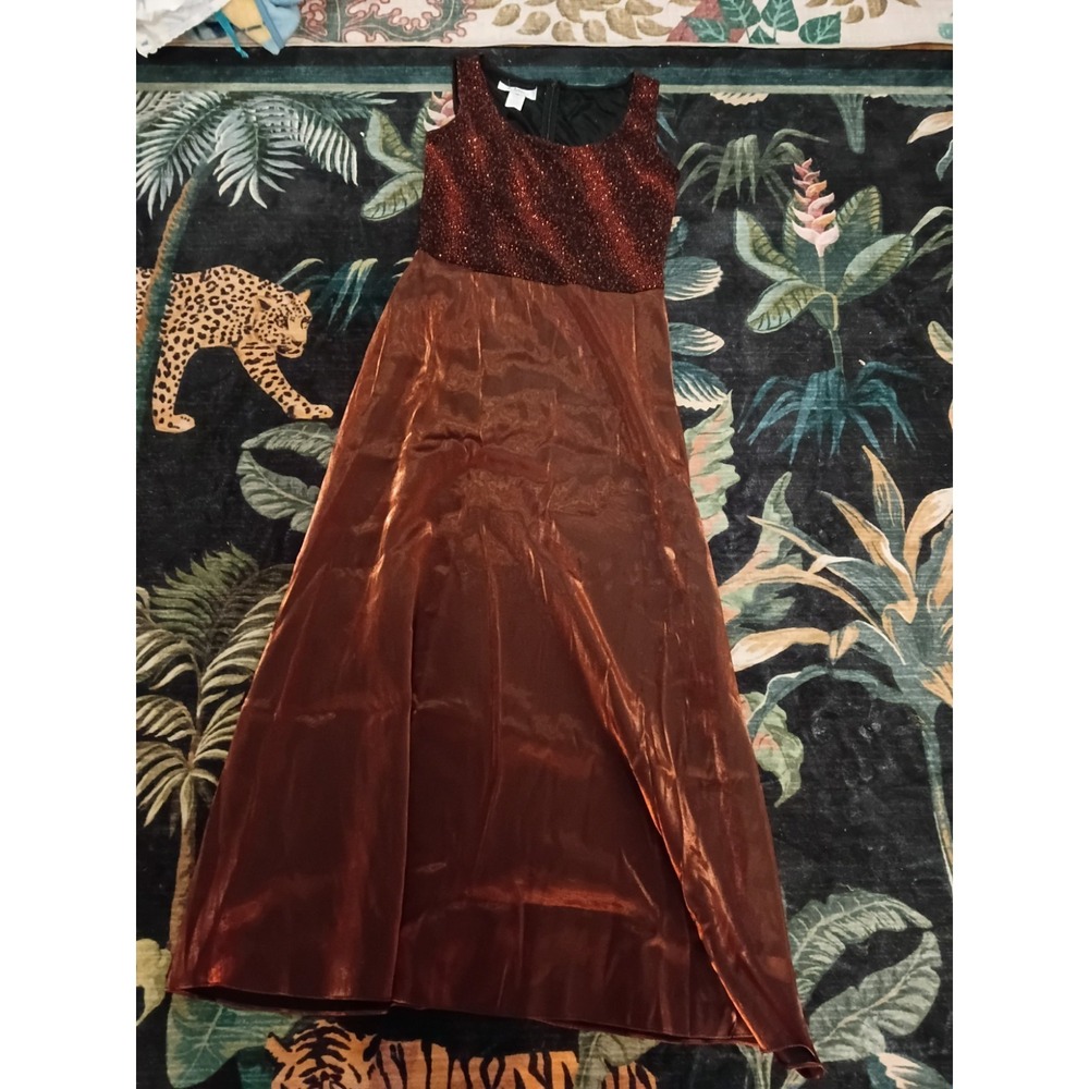 Vintage Y2K Patra Maxi Dress Size 12 Copper Metallic Glitter Bodice A-Line NEW